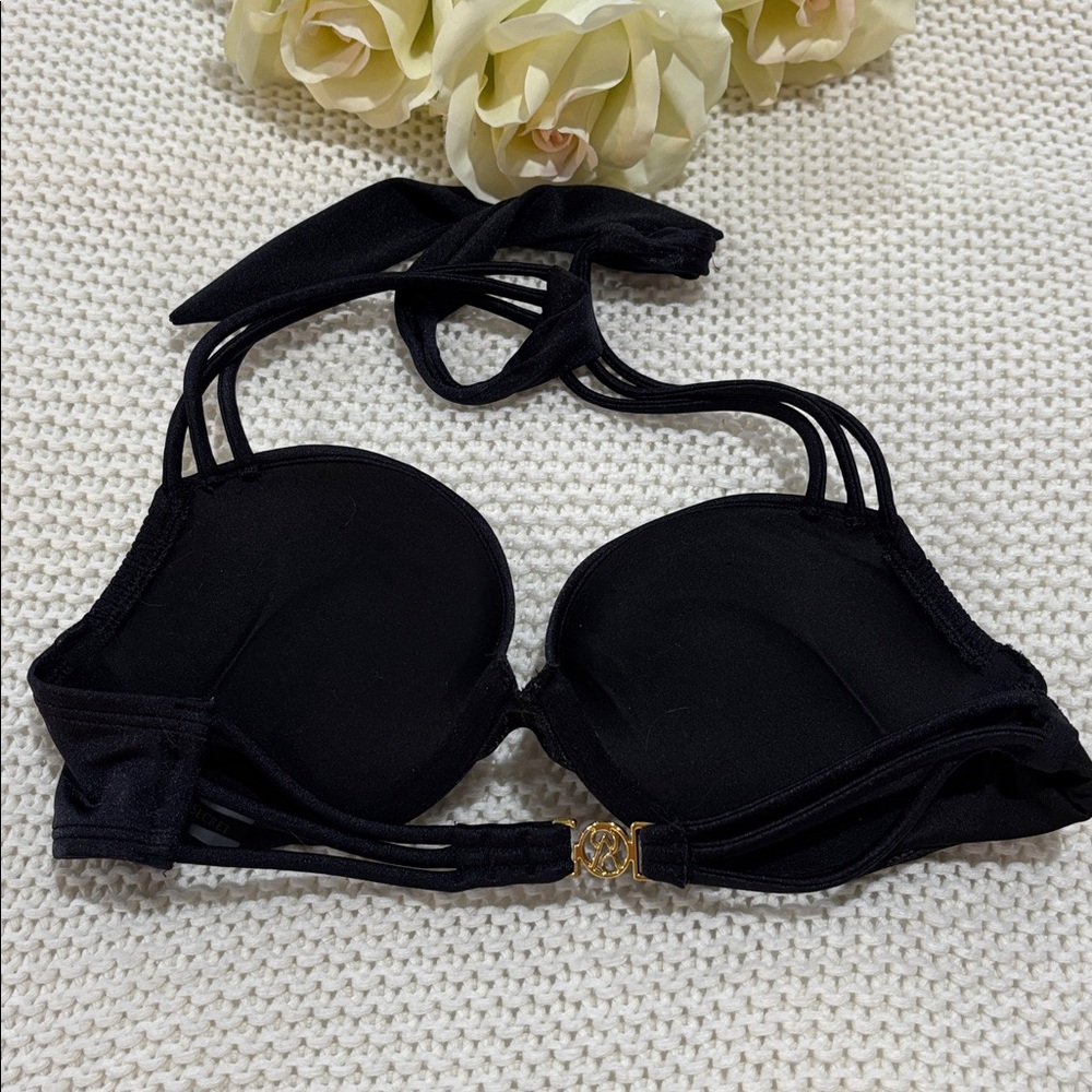 Victoria's Secret Black Bikini Top with Gold Clasp - Picture 2 of 4